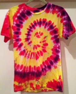 yellow, pink and purple tie dye t-shirt