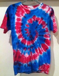 red/fuchsia/blue and white tie dye t-shirt
